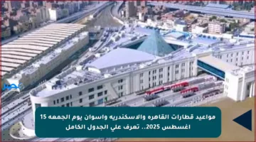 مواعيد قطارات القاهرة والإسكندرية وأسوان يوم الجمعة 15 أغسطس 2025.. تعرف على الجدول الكامل
